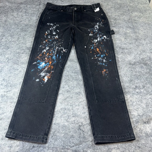 No Boundaries Other - No Boundaries Carpenter Pants Mens 32x30 Black Paint Splatter Double Knee Y2K